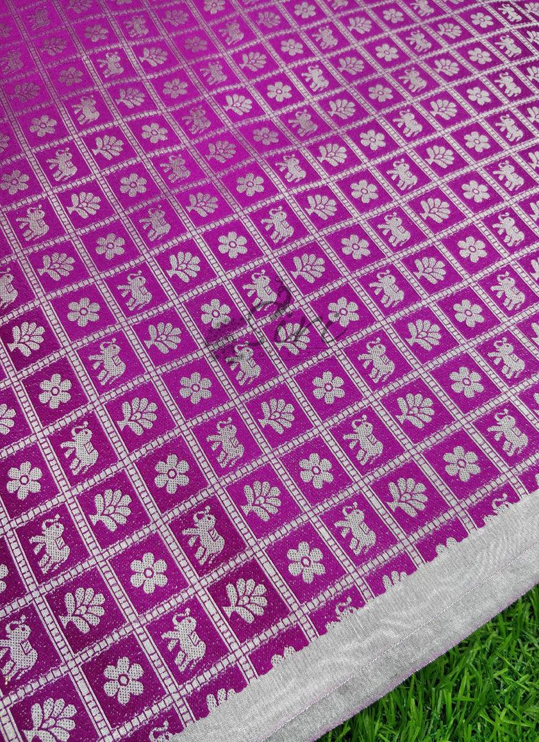 Fancy Banarasi Silk Fabric in Checks Design