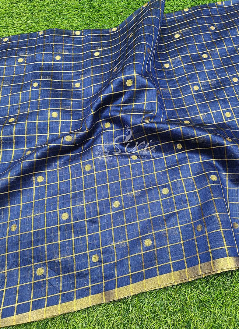 Fancy Banarasi Chanderi Silk Fabric in Checks Design