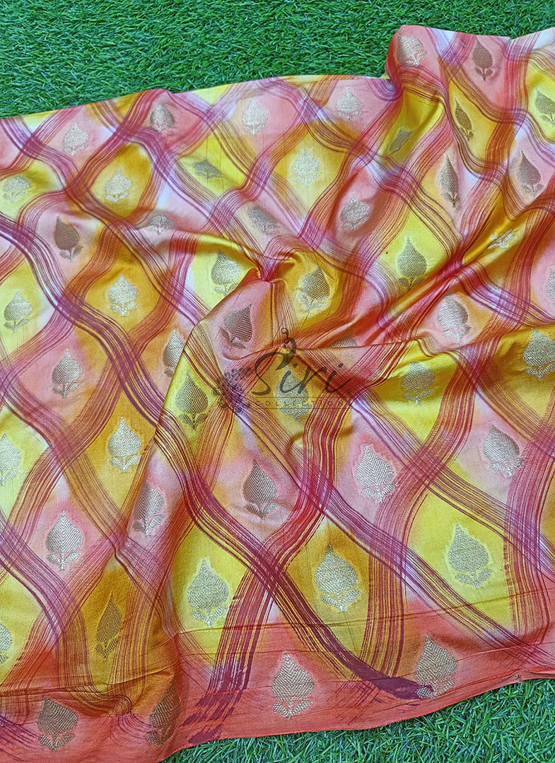 Lovely Banarasi Silk Fabric in Brush Paint