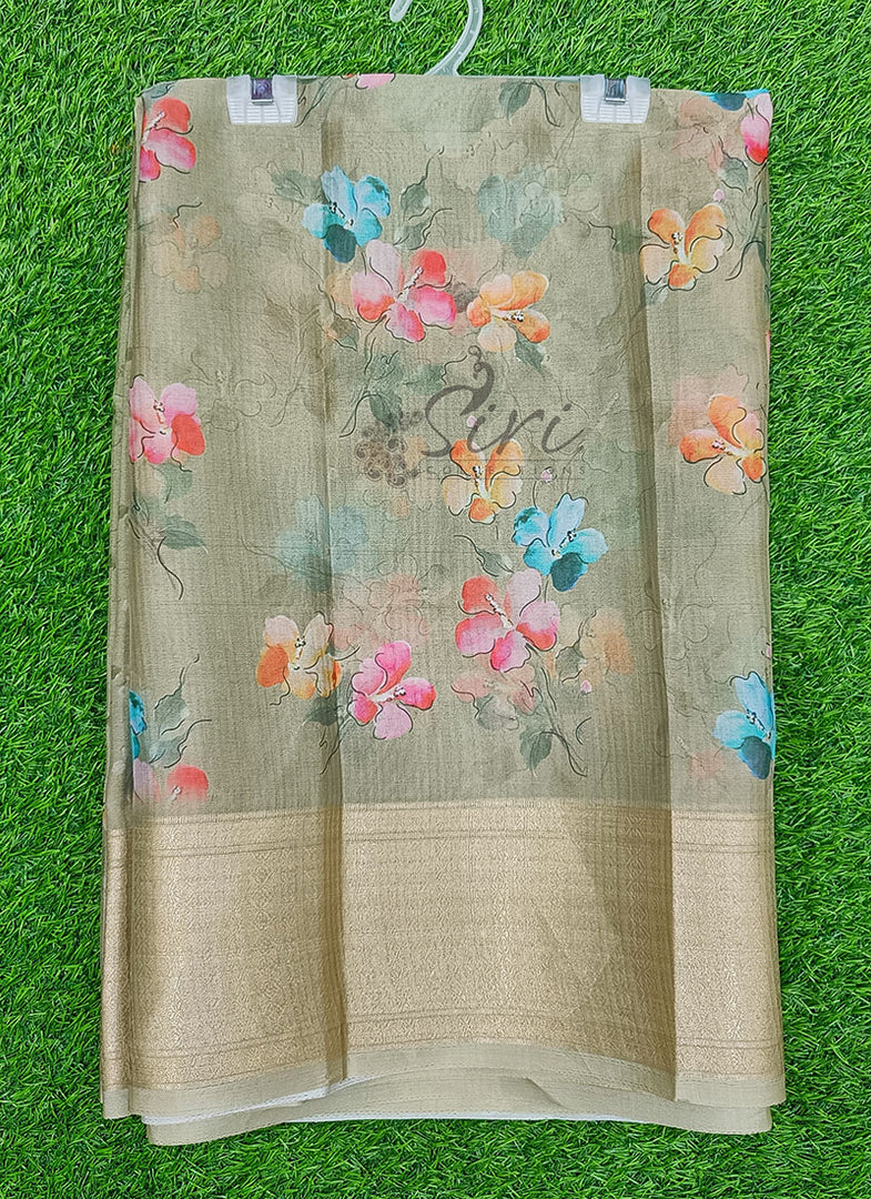 Lovely Soft Crepe Organza Saree in Digital Print