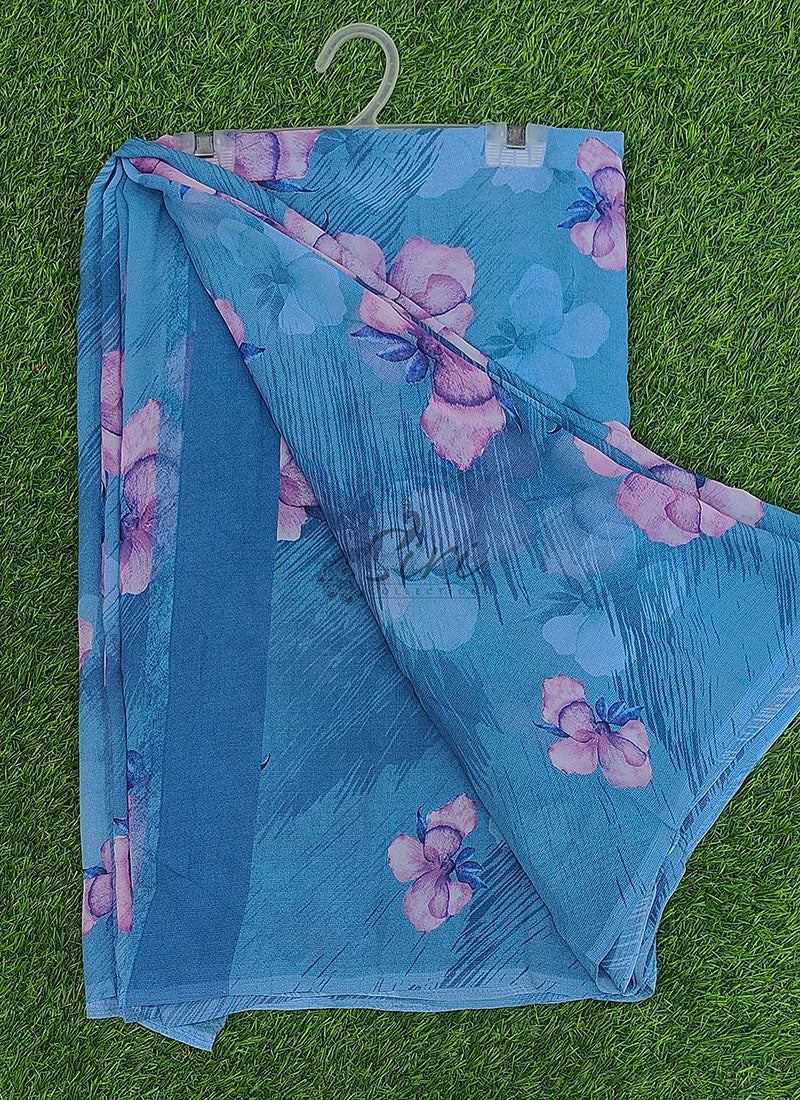 Latest Beautiful Digital Print Floral Georgette Saree Siri Collections