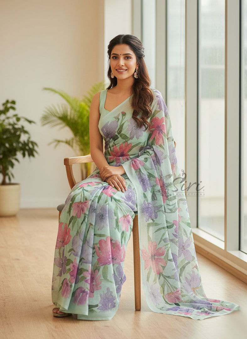 Latest Digital Print Crepe Georgette Saree