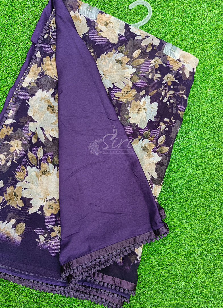 Printed Georgette Saree in Small Fancy Crochet Lace