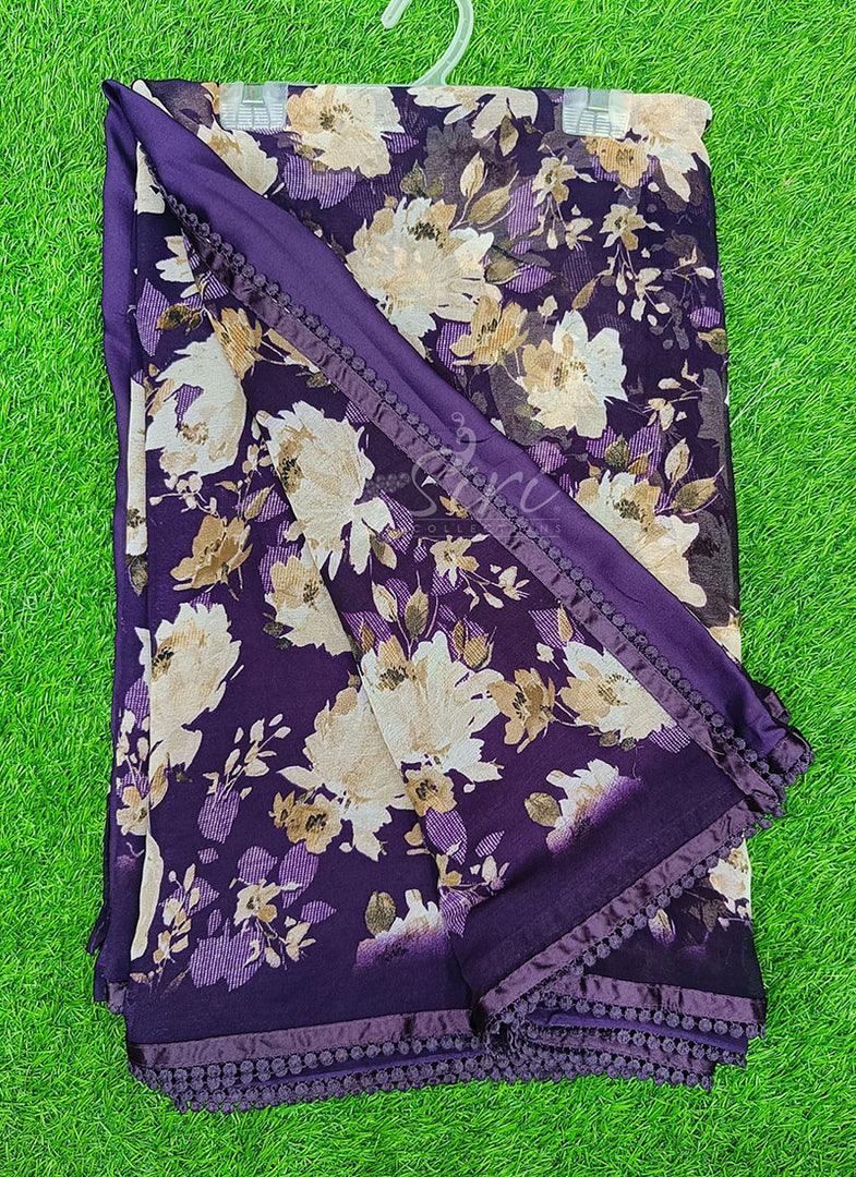 Printed Georgette Saree in Small Fancy Crochet Lace