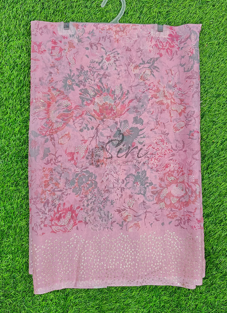 Lovely Pastel Shade Georgette Saree in Foil Print