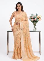 Load image into Gallery viewer, Lovely Pastel Shade Georgette Saree in Foil Print
