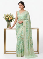 Load image into Gallery viewer, Lovely Pastel Shade Georgette Saree in Foil Print