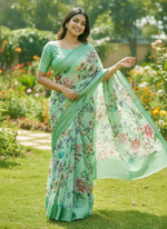 Load image into Gallery viewer, Lovely Digital Print Georgette Saree in Satin Borders