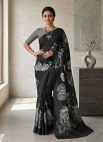 Load image into Gallery viewer, Trendy Digital Print Georgette Saree in Fine Shimmer Stripes