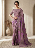 Load image into Gallery viewer, Trendy Digital Print Georgette Saree in Fine Shimmer Stripes