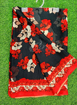 Load image into Gallery viewer, Latest Beautiful Digital Print Black and Red Georgette Saree