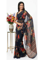 Load image into Gallery viewer, Beautiful Digital Print Black Multi Colour Georgette Saree