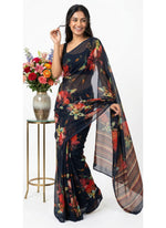 Load image into Gallery viewer, Beautiful Digital Print Black Multi Colour Georgette Saree