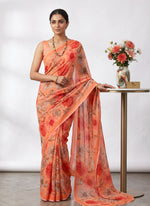 Load image into Gallery viewer, Latest Beautiful Digital Print Floral Georgette Saree