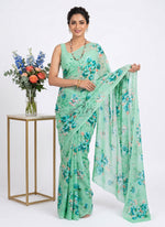 Load image into Gallery viewer, Latest Beautiful Digital Print Floral Georgette Saree