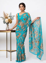 Load image into Gallery viewer, Latest Beautiful Digital Print Floral Georgette Saree