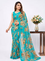 Load image into Gallery viewer, Latest Beautiful Digital Print Floral Georgette Saree