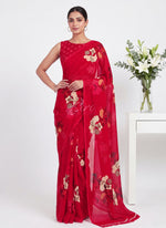 Load image into Gallery viewer, Latest Trendy Digital Print Floral Georgette Saree with Blouse