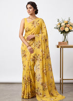 Load image into Gallery viewer, Trendy Floral Digital Print Georgette Saree