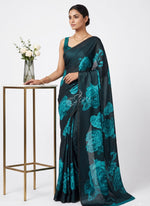 Load image into Gallery viewer, Trendy Digital Print Georgette Saree in Fine Shimmer Stripes