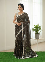 Load image into Gallery viewer, Beautiful Coffee Brown Jute saree with Foil Print
