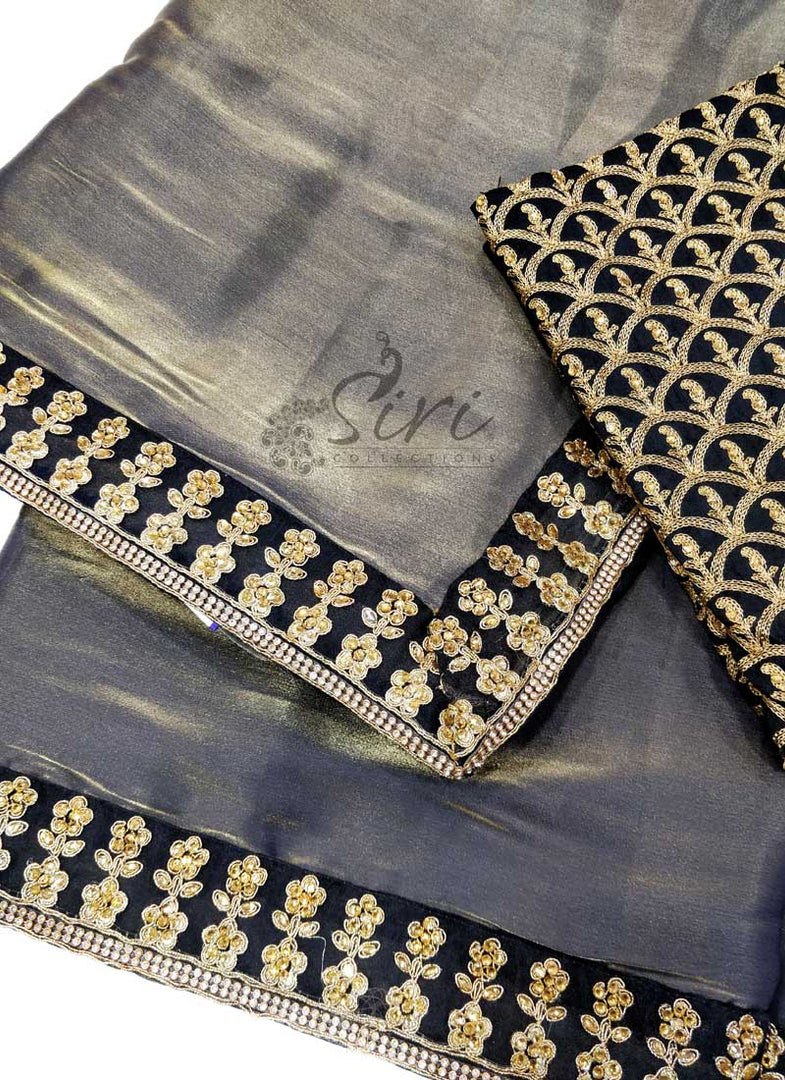 Designer Partywear Soft Tissue Saree in Rich Stone Work
