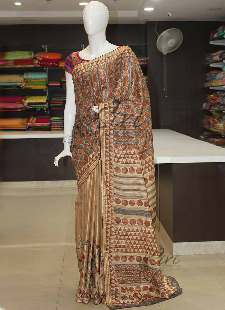 Lovely Designer Tussar Saree in Digital Print and Embroidery