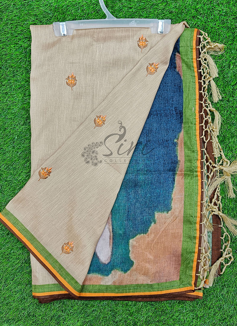 Lovely Saree in Digital Print and Embroidery Work