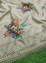 Load image into Gallery viewer, Designer Digital Print Semi Tussar Saree in Cutwork Borders