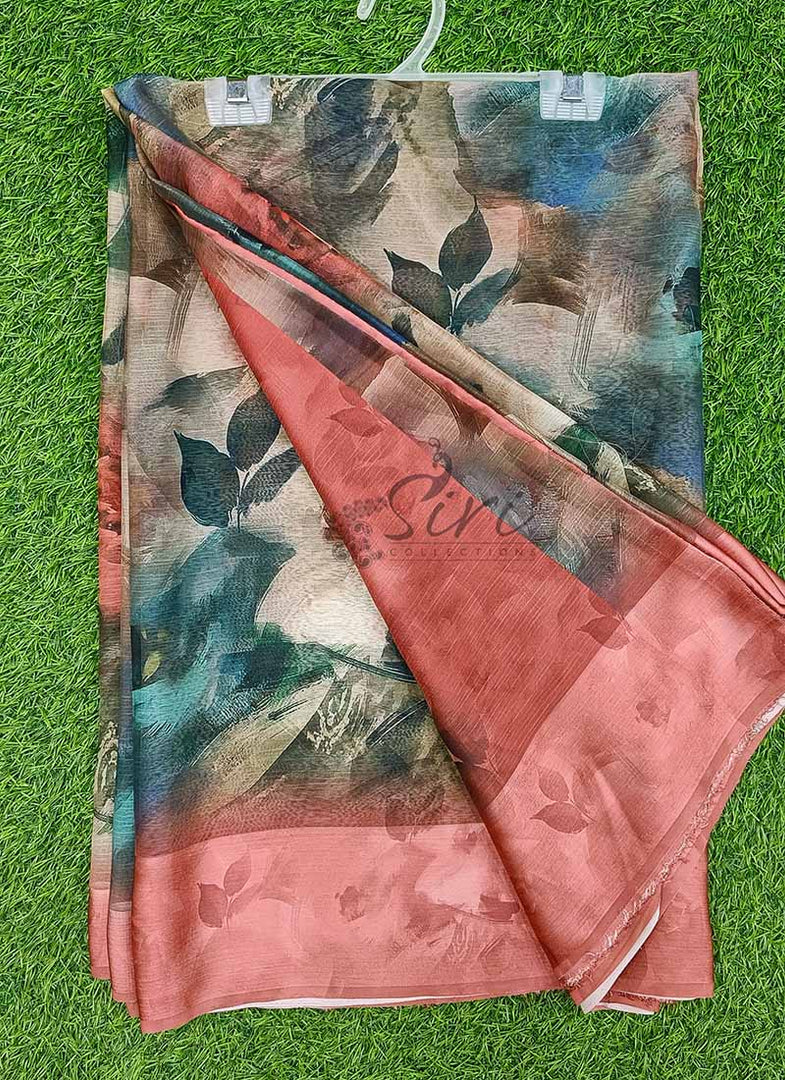 Lovely Digital Print Chiffon Saree in Satin Finish Border