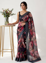 Load image into Gallery viewer, Lovely Premium Digital Print Chiffon Saree in Satin Finish Border