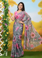 Load image into Gallery viewer, Beautiful Digital Print Nara Chiffon Saree with Blouse