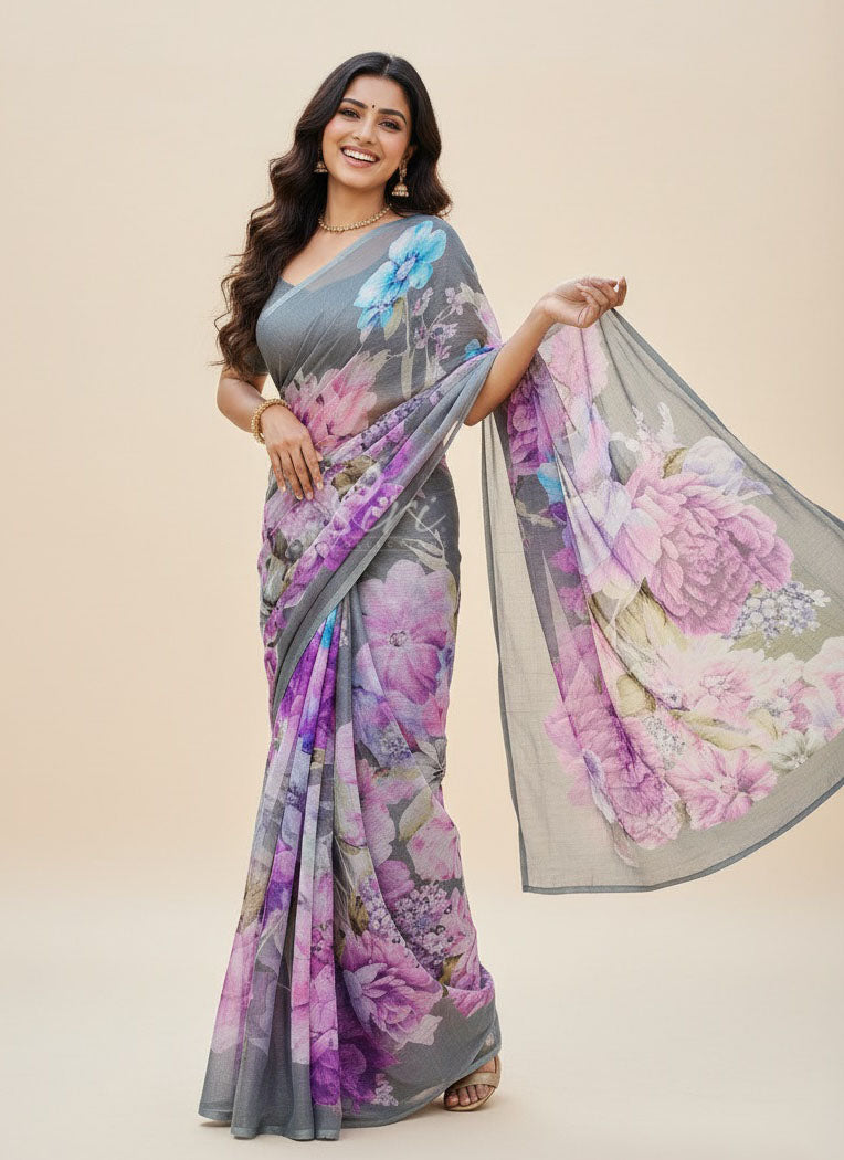 Beautiful Digital Print Nara Chiffon Saree with Blouse
