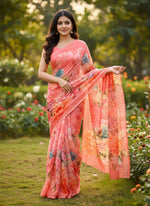 Load image into Gallery viewer, Beautiful Digital Print Nara Chiffon Saree with Blouse