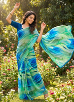 Load image into Gallery viewer, Beautiful Digital Print Nara Chiffon Saree with Blouse