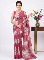 Load image into Gallery viewer, Lovely Premium Digital Print Chiffon Saree in Satin Finish Border