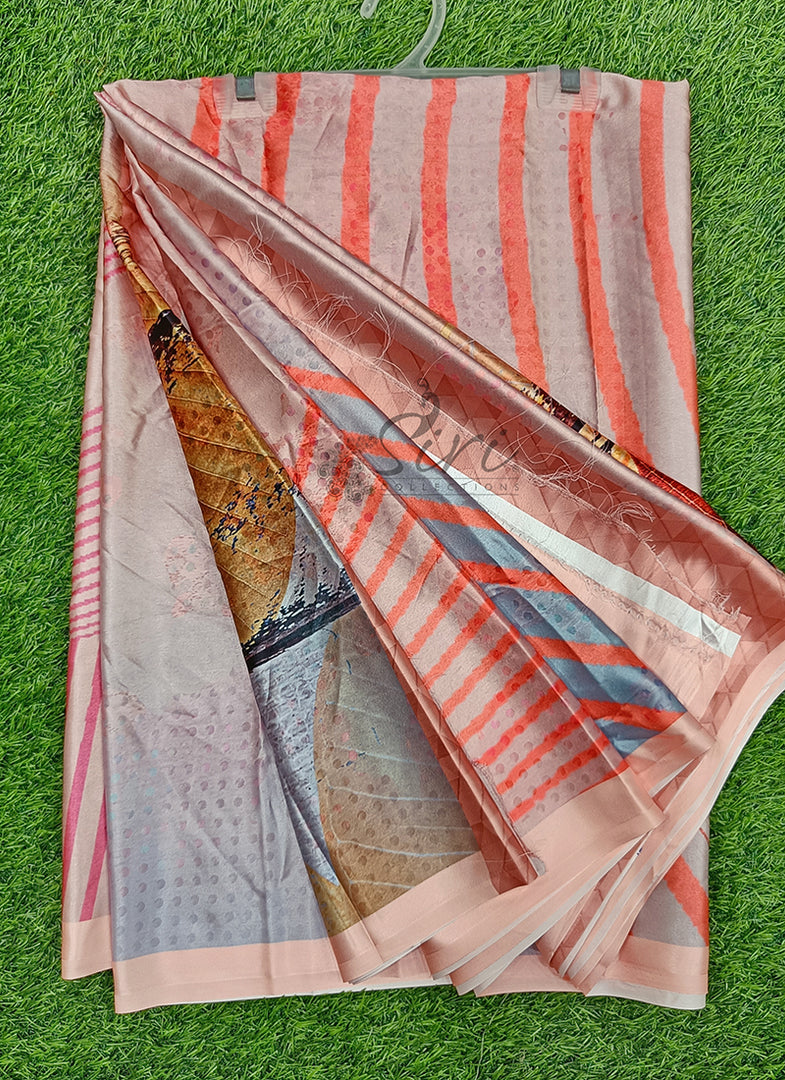 Lovely Digital Print Satin Saree