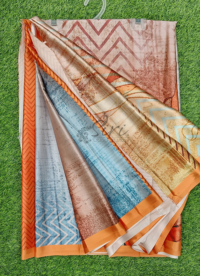 Lovely Digital Print Satin Saree