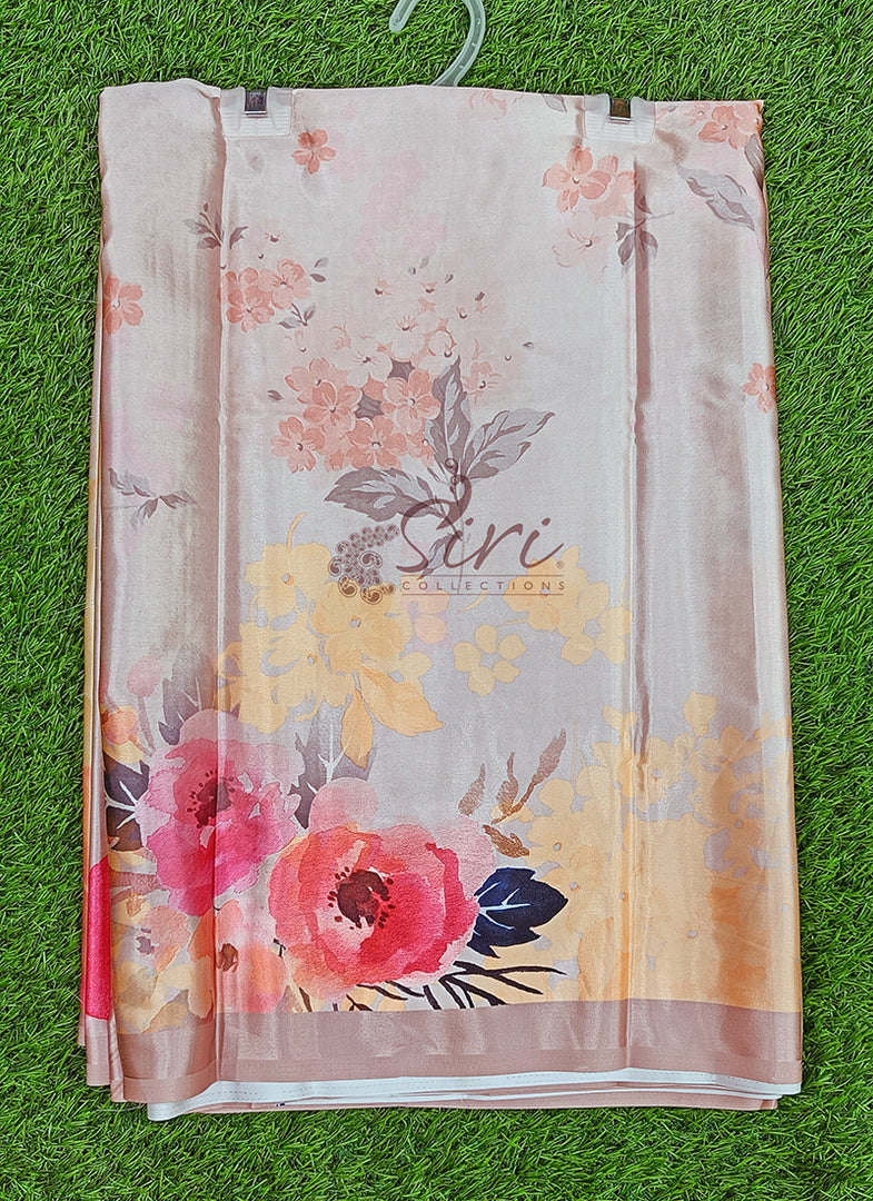 Lovely Digital Print Satin Saree