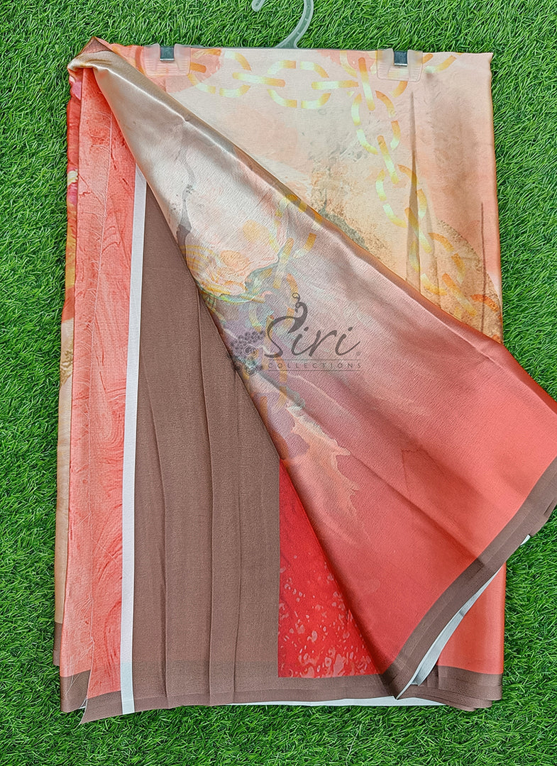 Lovely Digital Print Satin Saree