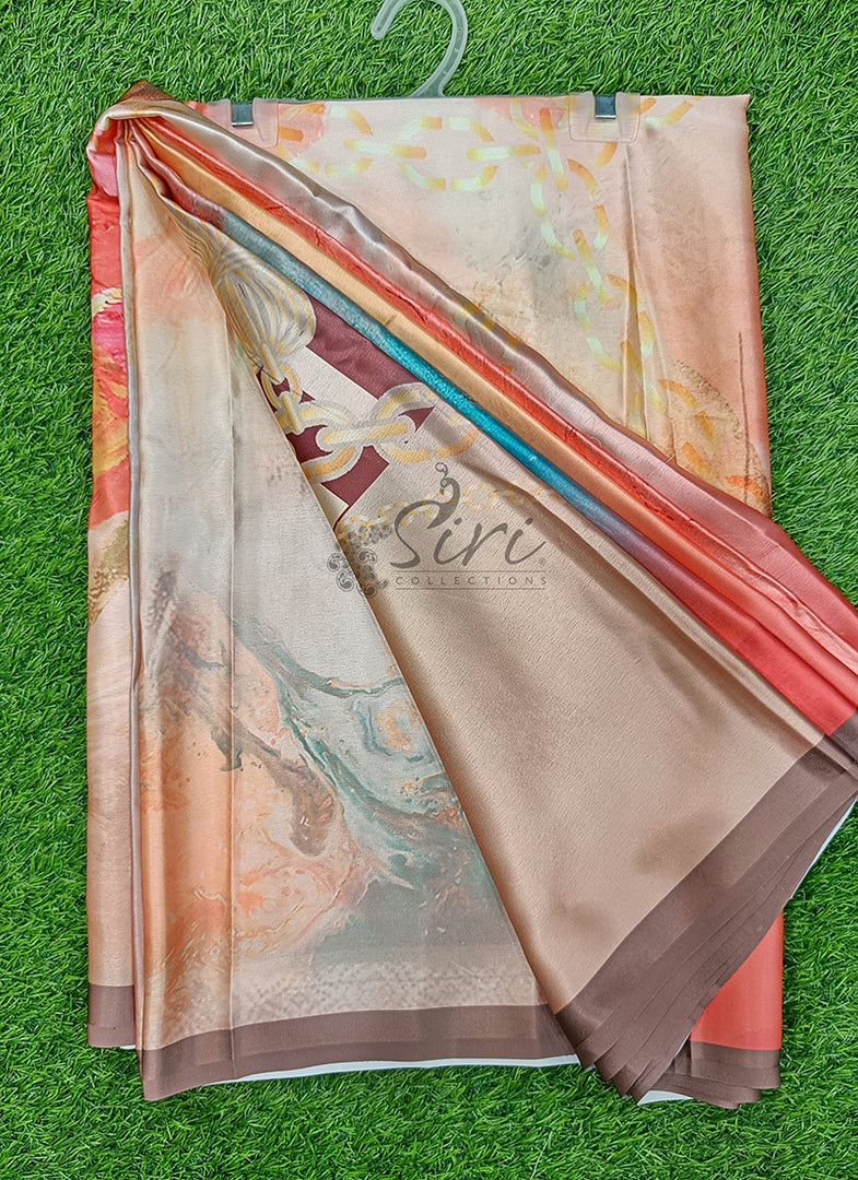 Lovely Digital Print Satin Saree