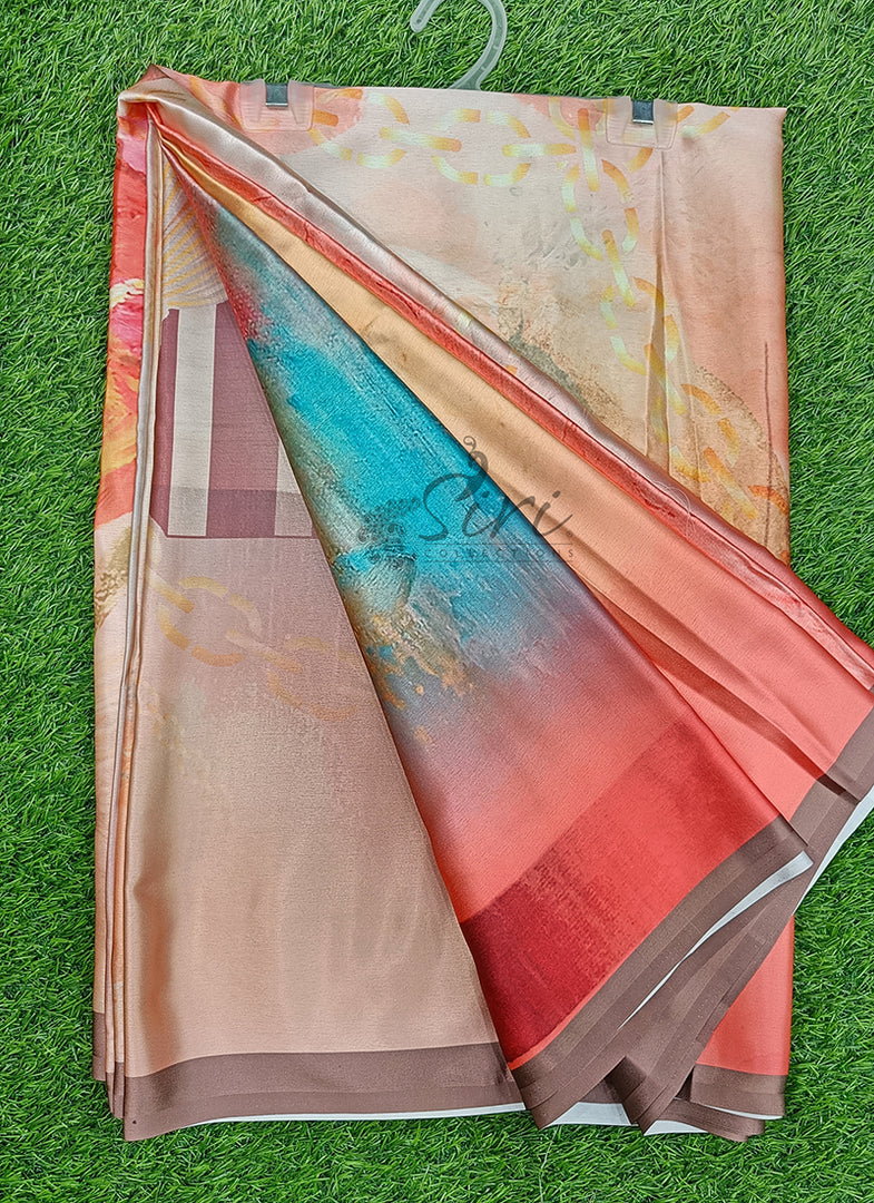 Lovely Digital Print Satin Saree