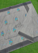 Load image into Gallery viewer, Beautiful Grey Fancy Banarasi Saree in Flower Buti Design