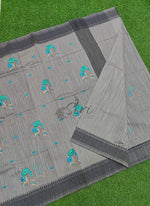 Load image into Gallery viewer, Beautiful Grey Fancy Banarasi Saree in Flower Buti Design
