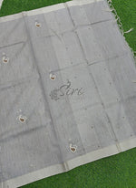 Load image into Gallery viewer, Beautiful Jute Silver Tissue Saree with Handwork Buti