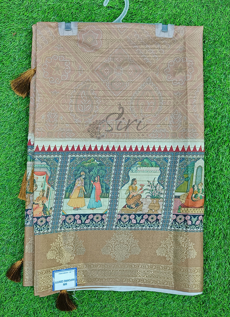 Beautiful Digital Print Fancy Silk Saree in Kanchi Borders