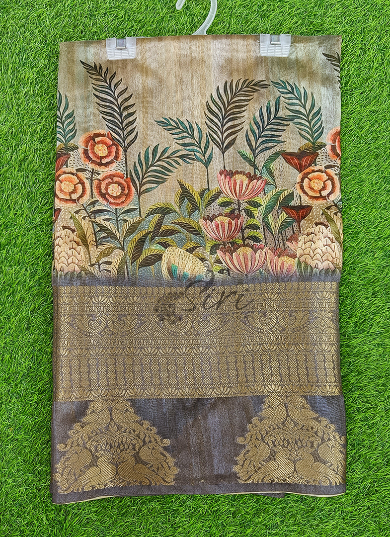 Lovely Digital Print Fancy Silk Saree