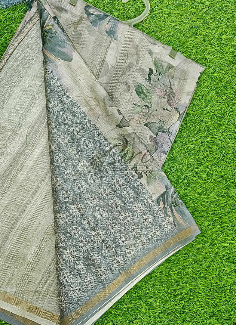 Lovely Digital Print Fancy Tussar Gicha Saree