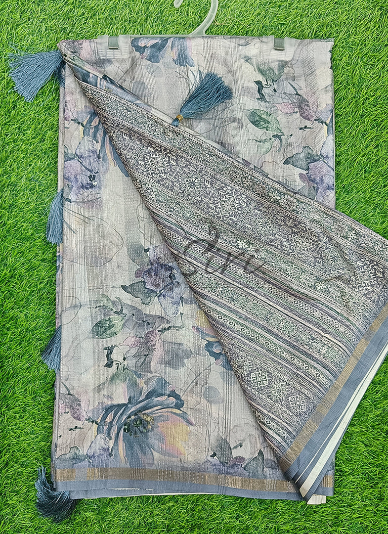 Lovely Digital Print Fancy Tussar Gicha Saree