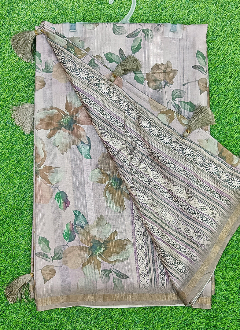 Lovely Digital Print Fancy Tussar Gicha Saree